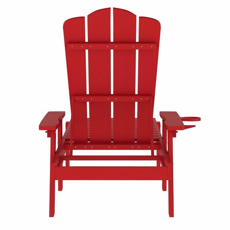 Flash Furniture Sonora Adjustable Adirondack Loungers w/Cup Holder, All-Wthr Recycled HDPE Lounge Chair, Red, 2PK 2-LE-HMP-070-01-RED-GG